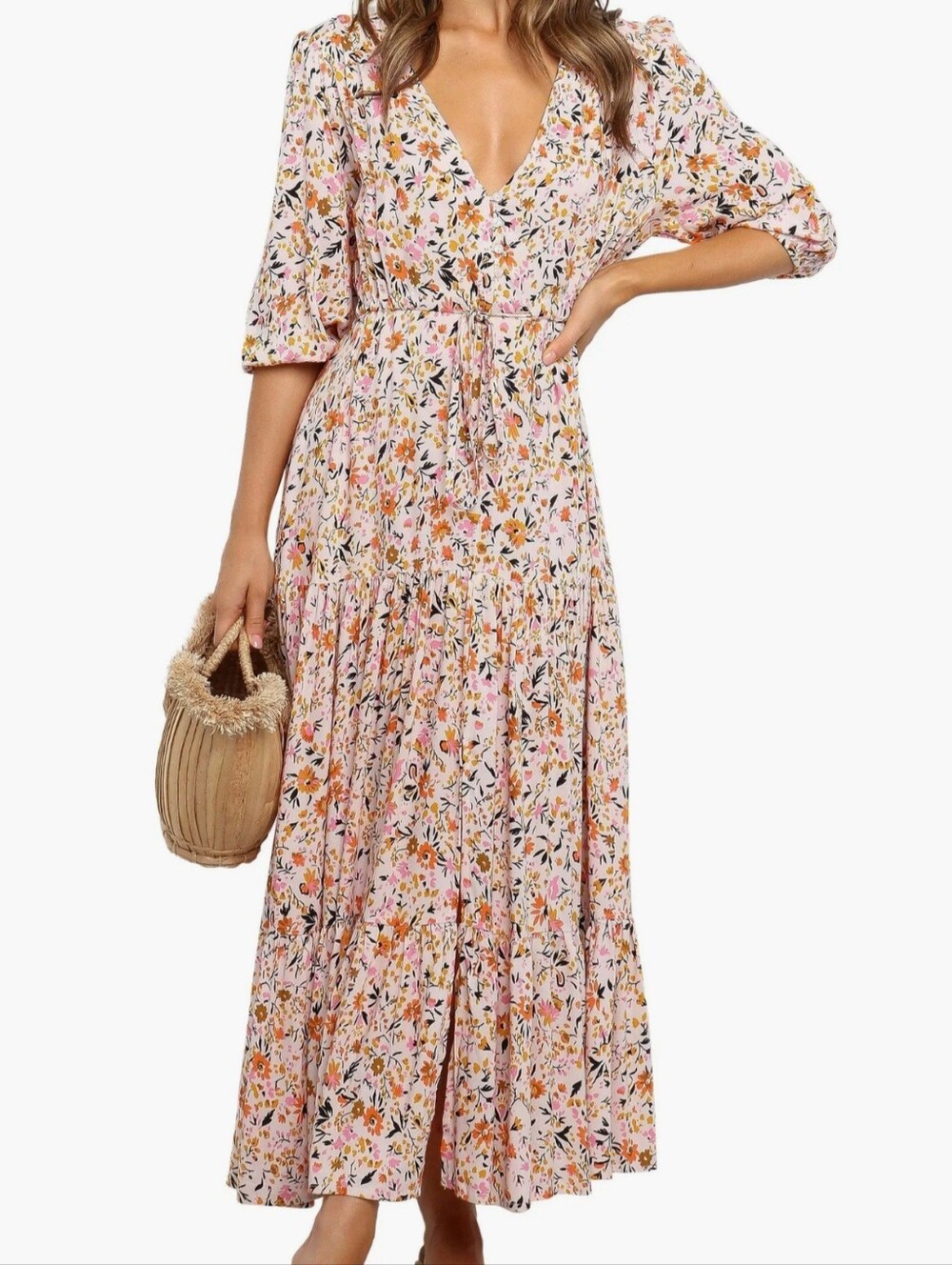 Petal & Pup Floral V-Neck Maxi Dress in Pink